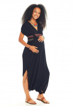 Yırtmaç Detaylı Kemerli Siyah Yazlık Hamile Elbise
