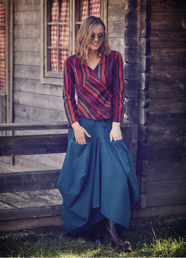 Etnik Cepli Beli Bağcıklı Uzun Petrol Etek 77