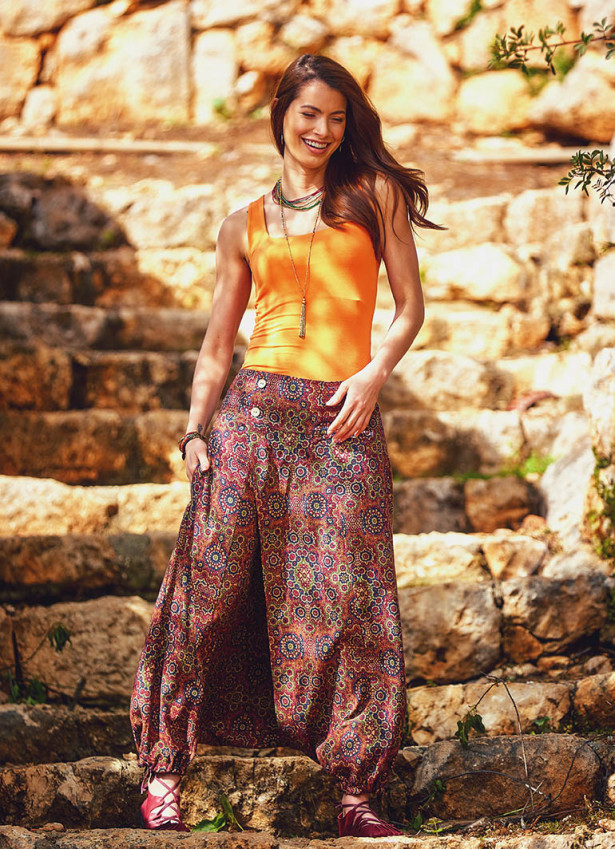Retro Desenli Düğmeli Otantik Şalvar Pantolon 2363