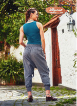 Elastik Bilekli Bağcıklı Kadın Gri Şalvar Pantolon