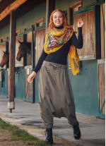 Bohem Tarz Kapri Kadın Haki Şalvar Pantolon