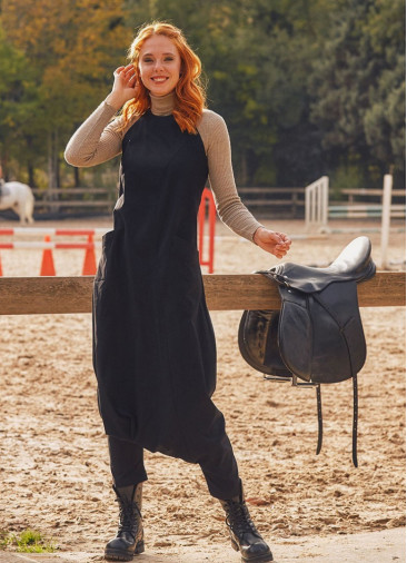 Halter Yaka Sırt Dekolteli Siyah Şalvar Tulum 2445