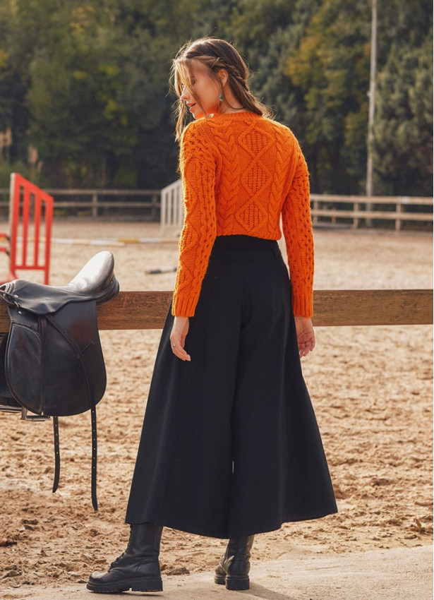 Düşük Bel Düğmeli Kadın Bol Paça Siyah Pantolon 200