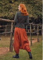 Bohem Bağcıklı Yeşil Desenli Uzun Kollu Koton Kadın Bluz