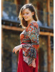 Etnik Desenli İspanyol Kol Crop Bluz 3189