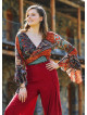 Etnik Desenli İspanyol Kol Crop Bluz 3189