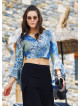 Mavi Desenli İspanyol Kol Crop Bluz 3191