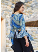 Mavi Desenli İspanyol Kol Crop Bluz 3191