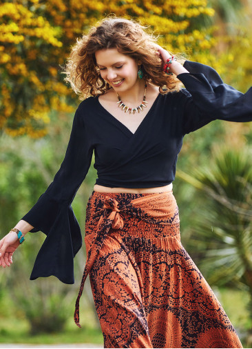 Siyah İspanyol Kol Crop Bluz 3190