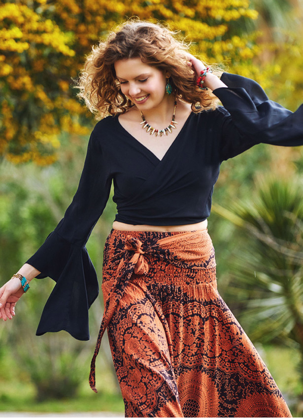 Siyah İspanyol Kol Crop Bluz 3190