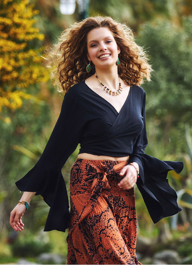 Siyah İspanyol Kol Crop Bluz 3190