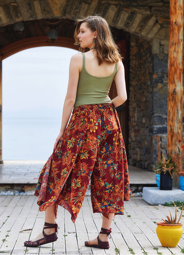 Çiçek Desenli Beli Lastikli Pantolon 3233