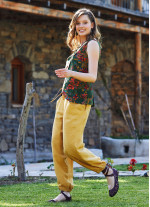 Sarı Bohem Stil Paça Lastikli Pantolon