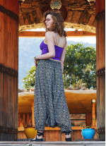 Hitit Desenli Doğal Düğmeli Cepli Kadın Şalvar Pantolon