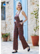 Retro Desen Bahçıvan Bol Paça Salopet Kadın Tulum 3261