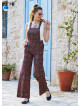 Retro Desen Bahçıvan Bol Paça Salopet Kadın Tulum 3261