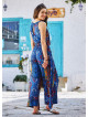 Mavi Desenli Kayık Yaka Tulum Otantik Tulum 3255