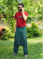 Belden Bağlamalı Cepli Erkek Yeşil Şalvar Pantolon