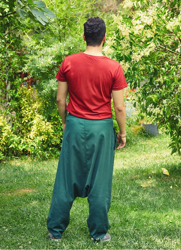 Belden Bağlamalı Cepli Erkek Yeşil Şalvar Pantolon