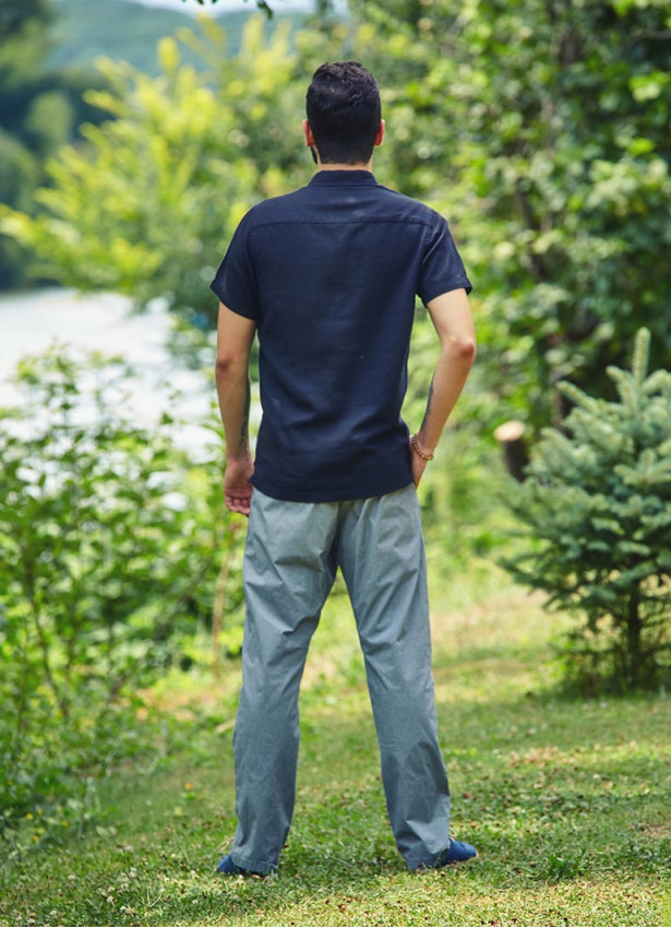 Asimetrik Bel Detaylı Erkek Boru Paça Gri Pantolon