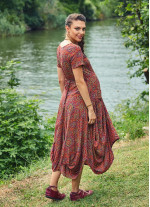 Desenli Havuz Yaka Bağcıklı Uzun Hamile Elbise