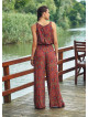 Retro Desenli Kayık Yaka Tulum Otantik Tulum 2449