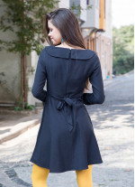 Kayık Yaka Uzun Kollu Kısa Siyah Elbise