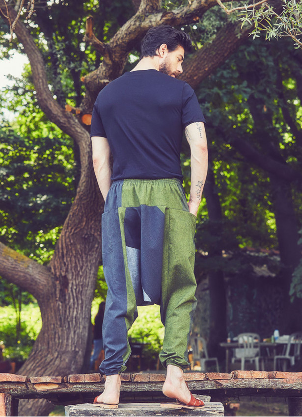 Bağcıklı Paçası Lastikli Yeşil Erkek Şalvar Pantolon