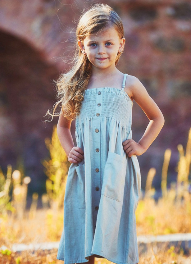 Çocuk Askılı Günlük Krem Elbise