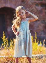 Çocuk Askılı Günlük Krem Elbise