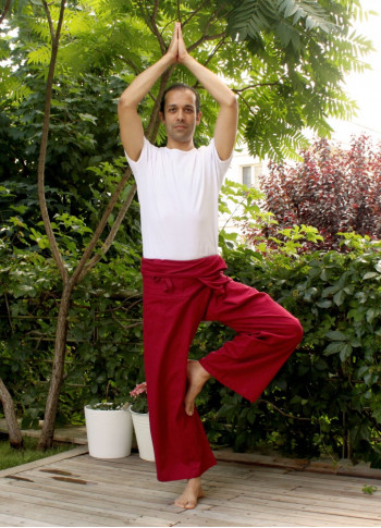 Beli Bağlamalı Bol Kesim Kırmızı Balıkçı Yoga Pantolon