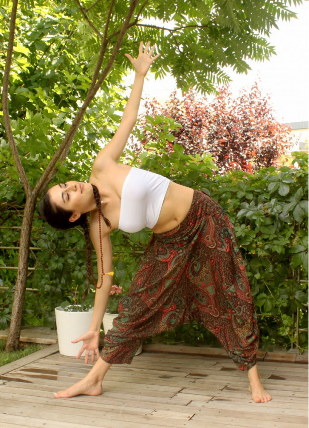 Drape Bel Dökümlü Kahve Şalvar Yoga Pantolon