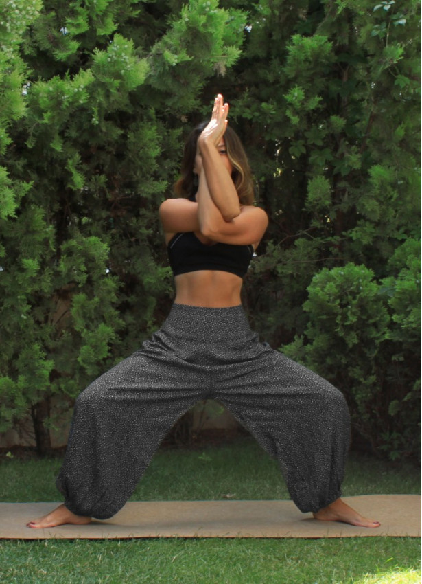 Dökümlü Beli Lastikli Tribal Desen Kadın Şalvar Yoga Pantolon