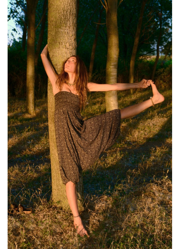 Etnik Desenli Gipe Bel Detaylı Şalvar Yoga Pantolon