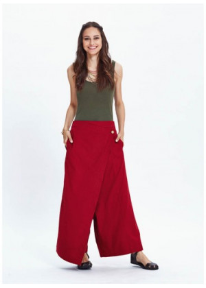 Anvelop Detaylı Cepli Bol Paça Kadın Etek Pantolon